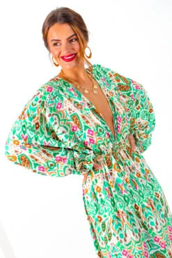 Not Just A Vibe - Cream Green Abstract Boho Midi Dress -Deals Modashka Store NotJustAVibe CreamGreenAbstractBohoMidiDress 1