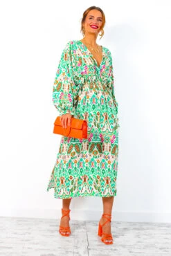 Not Just A Vibe - Cream Green Abstract Boho Midi Dress -Deals Modashka Store NotJustAVibe CreamGreenAbstractBohoMidiDress 2