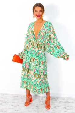 Not Just A Vibe - Cream Green Abstract Boho Midi Dress -Deals Modashka Store NotJustAVibe CreamGreenAbstractBohoMidiDress 4