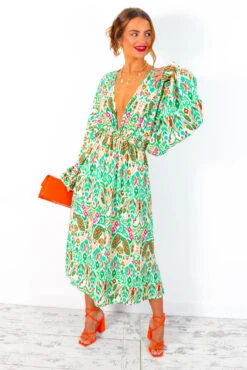 Not Just A Vibe - Cream Green Abstract Boho Midi Dress -Deals Modashka Store NotJustAVibe CreamGreenAbstractBohoMidiDress 5