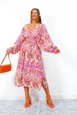 Not Just A Vibe - Cream Magenta Abstract Boho Midi Dress -Deals Modashka Store NotJustAVibe CreamMagentaAbstractBohoMidiDress 2