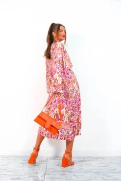 Not Just A Vibe - Cream Magenta Abstract Boho Midi Dress -Deals Modashka Store NotJustAVibe CreamMagentaAbstractBohoMidiDress 3