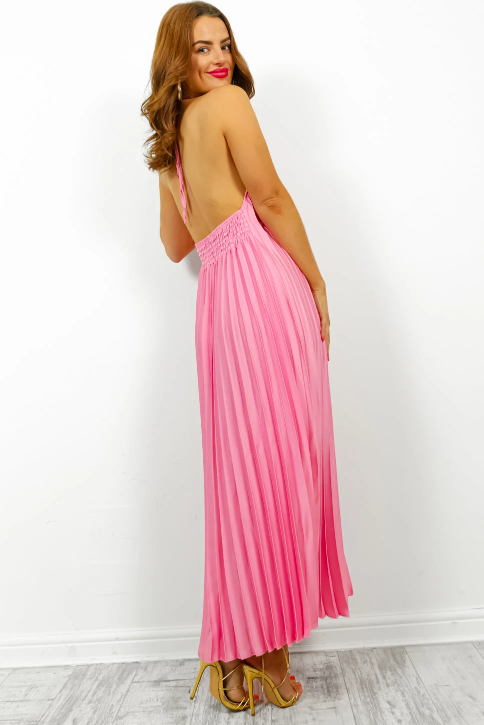 Oh So Darling - Pink Halter Neck Pleated Maxi Dress 3 Oh So Darling - Pink Halter Neck Pleated Maxi Dress