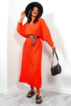 On The Vacay - Orange Pleated Maxi Dress