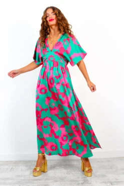 Once In A Lifetime - Green Fuchsia Floral Maxi Dress -Deals Modashka Store OnceInALifetime GreenFuchsiaFloralMaxiDress 3