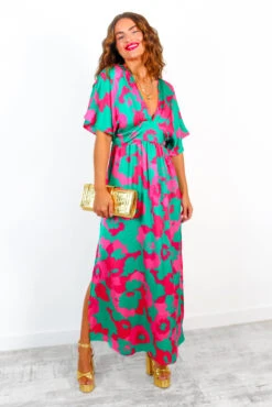 Once In A Lifetime - Green Fuchsia Floral Maxi Dress -Deals Modashka Store OnceInALifetime GreenFuchsiaFloralMaxiDress 4