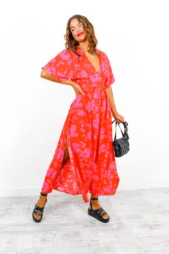 Once In A Lifetime - Red Pink Floral Maxi Dress -Deals Modashka Store OnceInALifetime RedPinkFloralMaxiDress 2