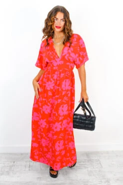 Once In A Lifetime - Red Pink Floral Maxi Dress -Deals Modashka Store OnceInALifetime RedPinkFloralMaxiDress 4