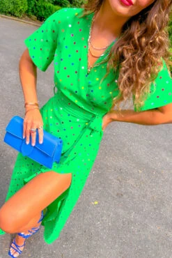 Out Your League - Green Multi Foil Spot Midi Dress