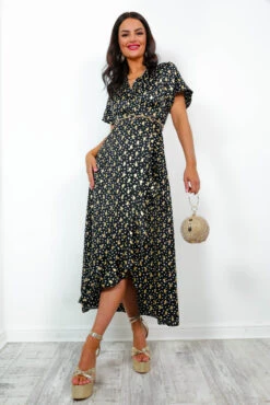 Out Your League - Black Gold Frill Midi Dress -Deals Modashka Store OutYourLeague BlackGoldFrillMidiDress1