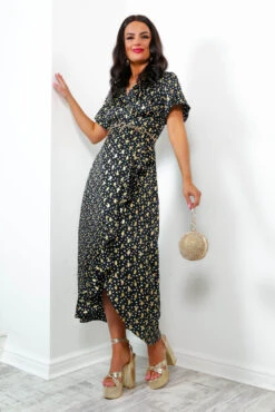 Out Your League - Black Gold Frill Midi Dress -Deals Modashka Store OutYourLeague BlackGoldFrillMidiDress3