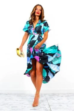 Out Your League - Black Turquoise Floral Midi Dress -Deals Modashka Store OutYourLeague BlackTurquoiseFloralMidiDress 3