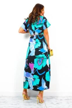 Out Your League - Black Turquoise Floral Midi Dress -Deals Modashka Store OutYourLeague BlackTurquoiseFloralMidiDress 5