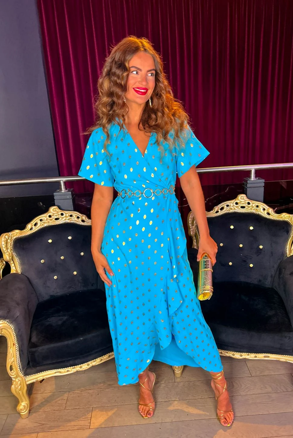 Out Your League - Turquoise Gold Foil Spot Midi Dress 4 Out Your League - Turquoise Gold Foil Spot Midi Dress - Image 2