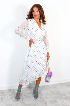 Out Your League - White Multi Foil Spot Long Sleeve Midi Dress -Deals Modashka Store OutYourLeague WhiteMultiFoilSpotLongSleeveMidiDress 1