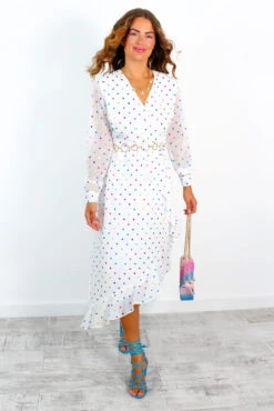 Out Your League - White Multi Foil Spot Long Sleeve Midi Dress -Deals Modashka Store OutYourLeague WhiteMultiFoilSpotLongSleeveMidiDress 2