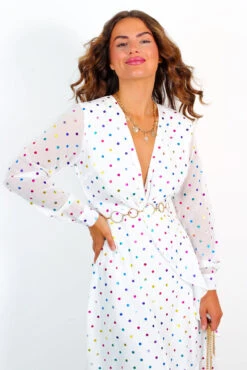 New Release -Deals Modashka Store OutYourLeague WhiteMultiFoilSpotLongSleeveMidiDress 3