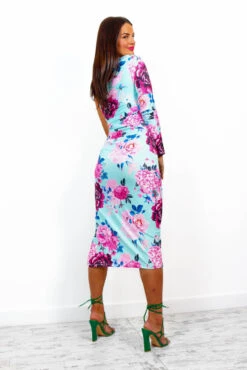 Over My Shoulder - Mint Pink Floral Midi Dress -Deals Modashka Store OverMyShoulder MintPinkFloralMidiDress 3