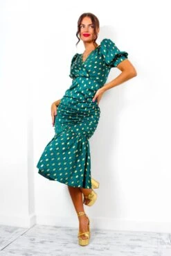 Part Of Your World - Forest Gold Spot Frilled Midi Dress -Deals Modashka Store PartOfYourWorld ForestGoldSpotFrilledMidiDress 1