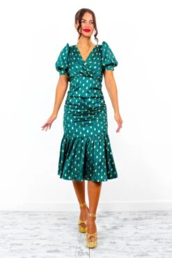 Part Of Your World - Forest Gold Spot Frilled Midi Dress -Deals Modashka Store PartOfYourWorld ForestGoldSpotFrilledMidiDress 2