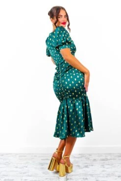 Part Of Your World - Forest Gold Spot Frilled Midi Dress -Deals Modashka Store PartOfYourWorld ForestGoldSpotFrilledMidiDress 3