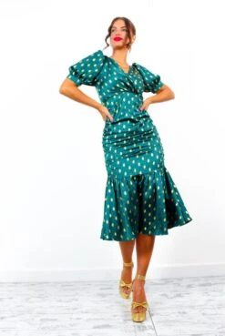 Part Of Your World - Forest Gold Spot Frilled Midi Dress -Deals Modashka Store PartOfYourWorld ForestGoldSpotFrilledMidiDress 5