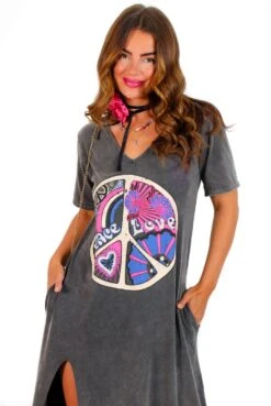 Peace Of My Heart - Multi Acid Wash Graphic T-shirt Dress -Deals Modashka Store PeaceOfMyHeart MultiAcidWashGraphicT shirtDress 1