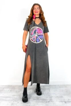 Peace Of My Heart - Multi Acid Wash Graphic T-shirt Dress -Deals Modashka Store PeaceOfMyHeart MultiAcidWashGraphicT shirtDress 2