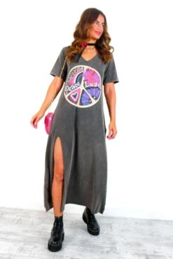 Peace Of My Heart - Multi Acid Wash Graphic T-shirt Dress -Deals Modashka Store PeaceOfMyHeart MultiAcidWashGraphicT shirtDress 3