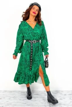 Picnic By The Pond - Green Black Zebra Midi Dress -Deals Modashka Store PicnicByThePond GreenBlackZebraMidiDress 2