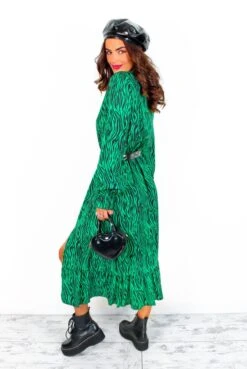 Picnic By The Pond - Green Black Zebra Midi Dress -Deals Modashka Store PicnicByThePond GreenBlackZebraMidiDress 3