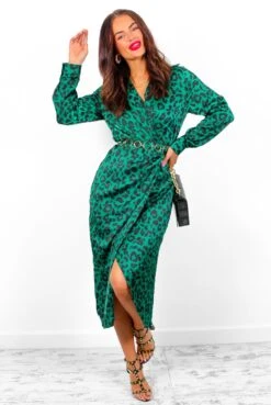 AX Paris Play With My Feelings - Forest Leopard Satin Midi Dress