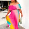 Pleat About Me - Multi Ombre Lurex Pleated Bardot Maxi Dress -Deals Modashka Store Pleat About Me Multi Ombre Lurex Pleated Bardot Maxi Dress