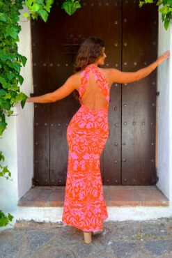 Real Life Fantasy - Orange Pink Floral Halter Neck Maxi Dress 16 Real Life Fantasy - Orange Pink Floral Halter Neck Maxi Dress -Deals Modashka Store Real Life Fantasy Orange PinkFloral Halter Neck Maxi Dress 1