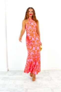 Real Life Fantasy - Orange Pink Floral Halter Neck Maxi Dress 24 Real Life Fantasy - Orange Pink Floral Halter Neck Maxi Dress -Deals Modashka Store RealLifeFantasy OrangePinkFloralHalterNeckMaxiDress2