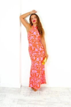 Real Life Fantasy - Orange Pink Floral Halter Neck Maxi Dress 20 Real Life Fantasy - Orange Pink Floral Halter Neck Maxi Dress -Deals Modashka Store RealLifeFantasy OrangePinkFloralHalterNeckMaxiDress5