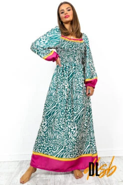 Safari Style - Green Leopard Print Maxi Dress -Deals Modashka Store SafariStyle GreenLeopardPrintMaxiDress 1