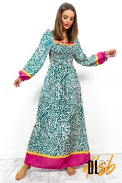 Safari Style - Green Leopard Print Maxi Dress