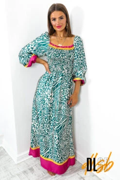 Safari Style - Green Leopard Print Maxi Dress -Deals Modashka Store SafariStyle GreenLeopardPrintMaxiDress 4