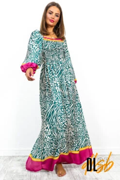Safari Style - Green Leopard Print Maxi Dress -Deals Modashka Store SafariStyle GreenLeopardPrintMaxiDress 5