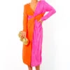 She Is The Moment - Pink Orange Twist Front Plisse Midi Dress -Deals Modashka Store SheIsTheMoment PinkOrangeTwistFrontPlisseMidiDress 6