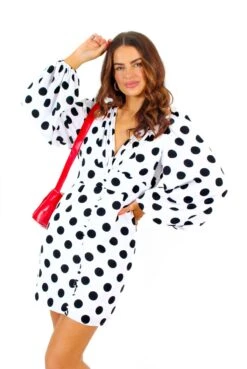 She Is The Muse - White Black Polka Dot Plunge Mini Dress -Deals Modashka Store SheIsTheMuse WhiteBlackPolkaDotPlungeMiniDress 3