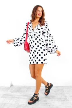She Is The Muse - White Black Polka Dot Plunge Mini Dress -Deals Modashka Store SheIsTheMuse WhiteBlackPolkaDotPlungeMiniDress 6