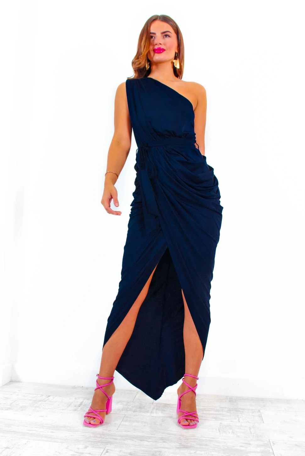 Shes Irreplaceable - Navy Ruched One Shoulder Maxi Dress 6 Shes Irreplaceable - Navy Ruched One Shoulder Maxi Dress - Image 4