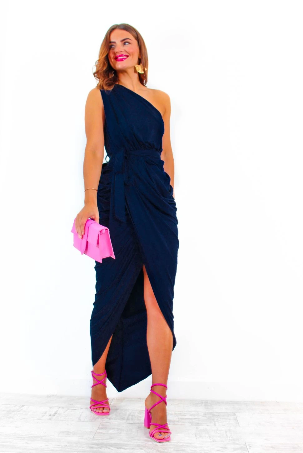 Shes Irreplaceable - Navy Ruched One Shoulder Maxi Dress 5 Shes Irreplaceable - Navy Ruched One Shoulder Maxi Dress - Image 3
