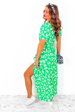 Shes Cute - Green Leopard Print Midi Dress -Deals Modashka Store ShesCute GreenLeopardPrintMidiDress 1