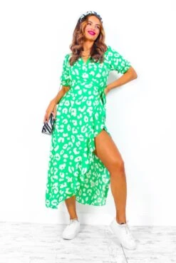 Shes Cute - Green Leopard Print Midi Dress -Deals Modashka Store ShesCute GreenLeopardPrintMidiDress 2