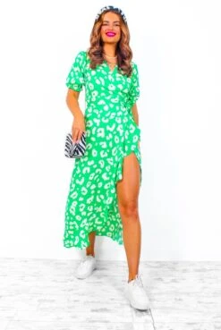 Shes Cute - Green Leopard Print Midi Dress -Deals Modashka Store ShesCute GreenLeopardPrintMidiDress 3