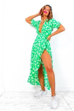 Shes Cute - Green Leopard Print Midi Dress -Deals Modashka Store ShesCute GreenLeopardPrintMidiDress 7