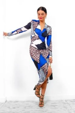 Simple And Elegant - Cobalt Animal Print Midi Dress